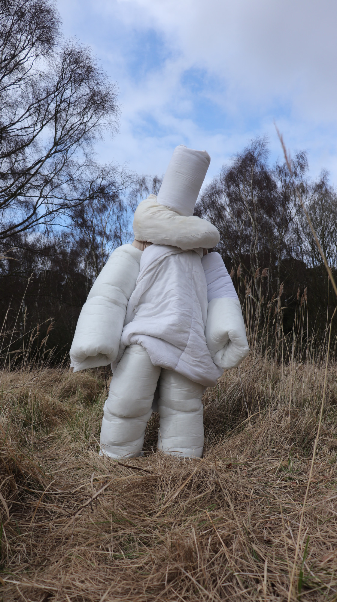 Suit Series, full body suit made from recycled bedding, pillows and duvets, Image taken on Canon 800d