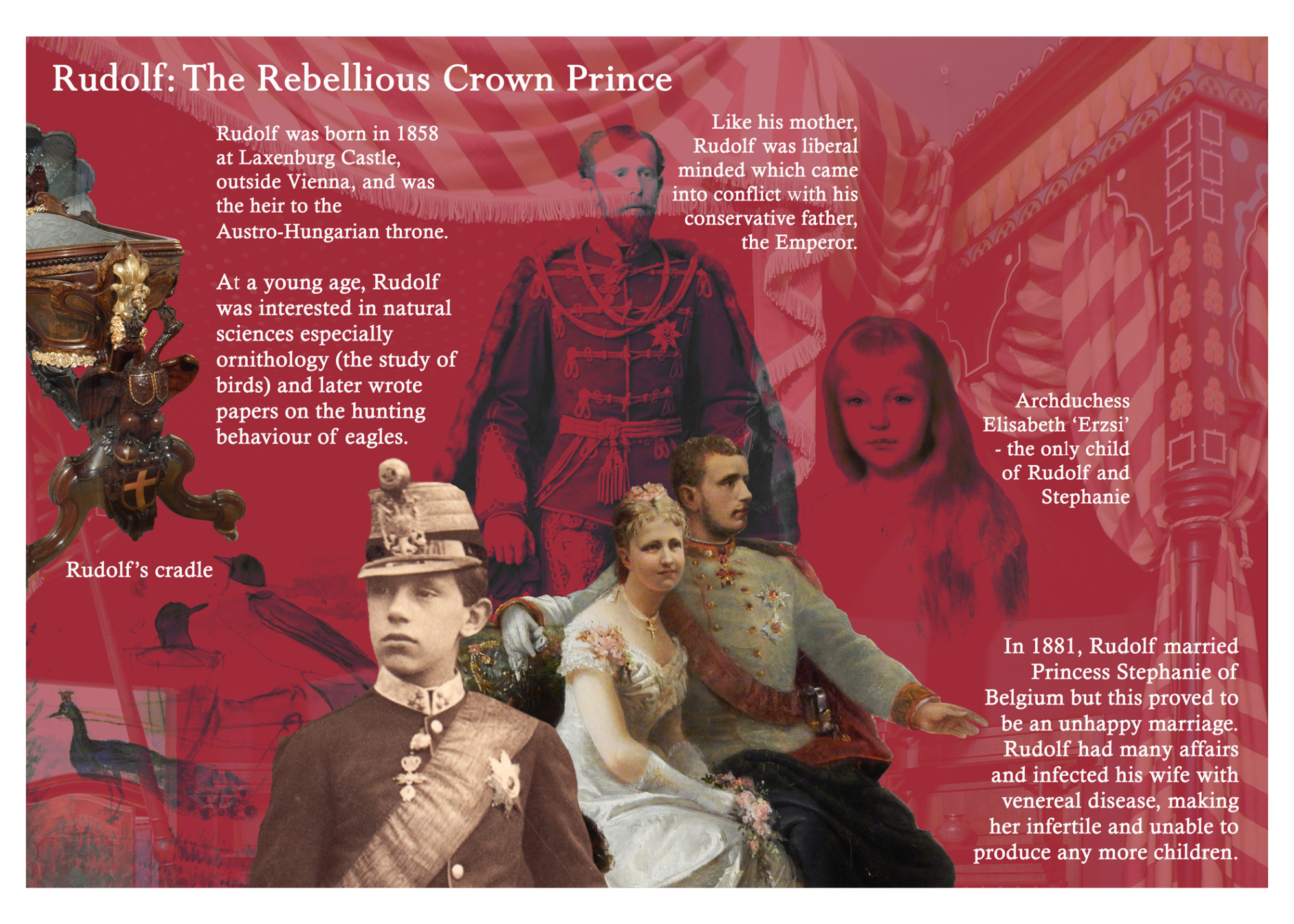 Page from double page about the life of Crown Prince Rudolf from the book "Franz Joseph and the Fall of the Habsburg Monarchy", Edmund Rogers