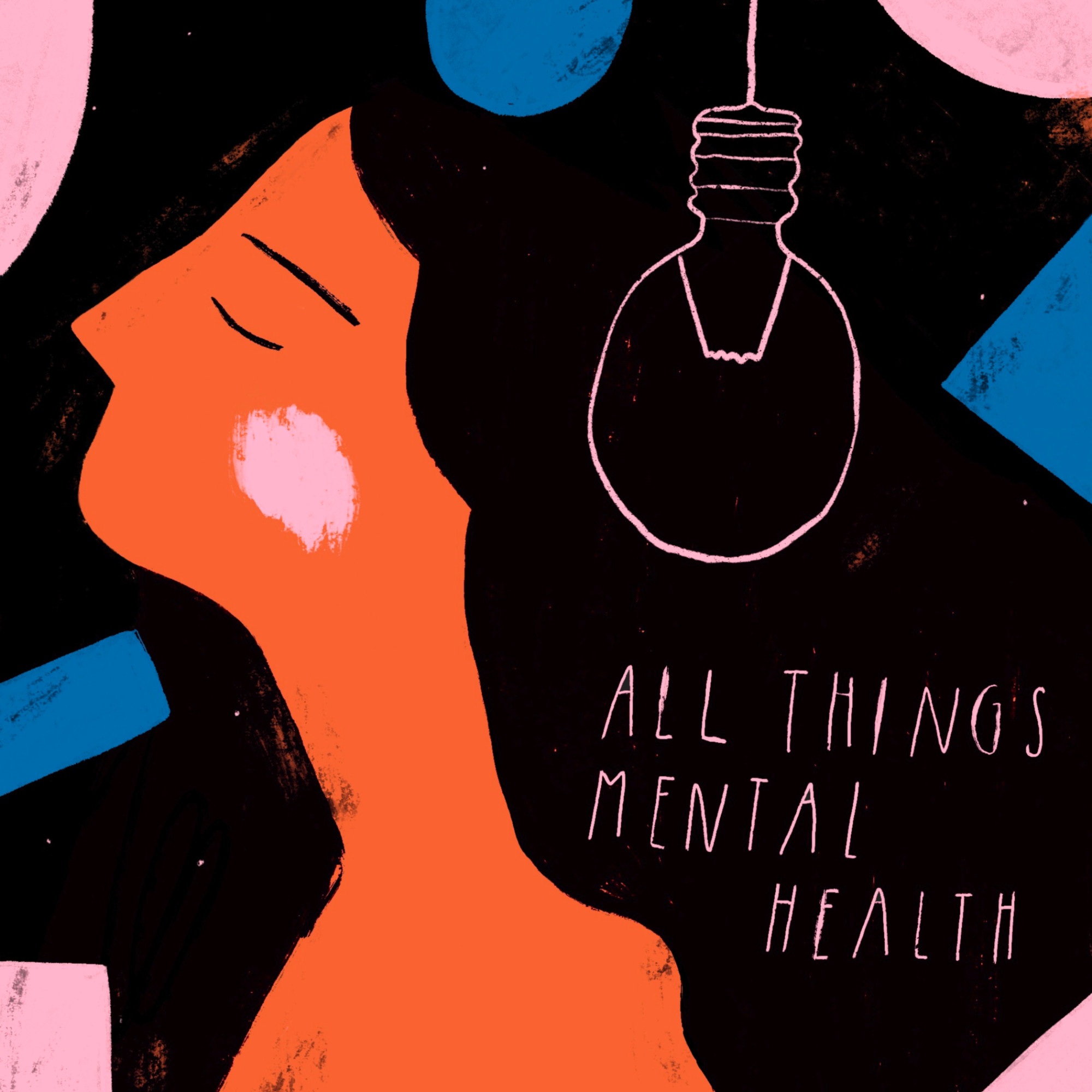 Podcast cover for series "All Things Mental Health", a student-run project originating at York University, discussing a broad range of mental health experiences. Lizzie also illustrated, and animated, the 9 individual podcast covers as shown on Spotify and across social media (@allthings.mentalhealth). Lizzie Knott.