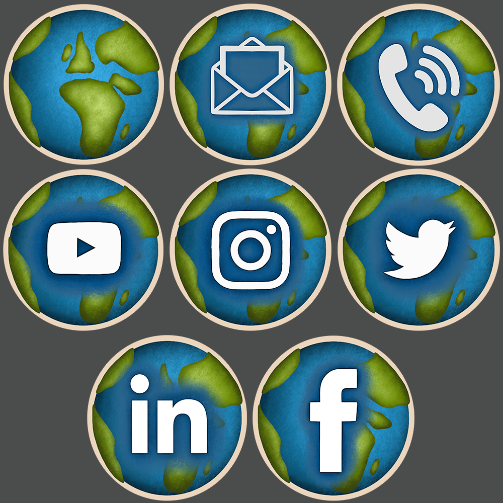 Social media and contact icons for We Can, an environmental business. Using a drawn aspect with added texture from the brands guidelines. Lilly Boggis.