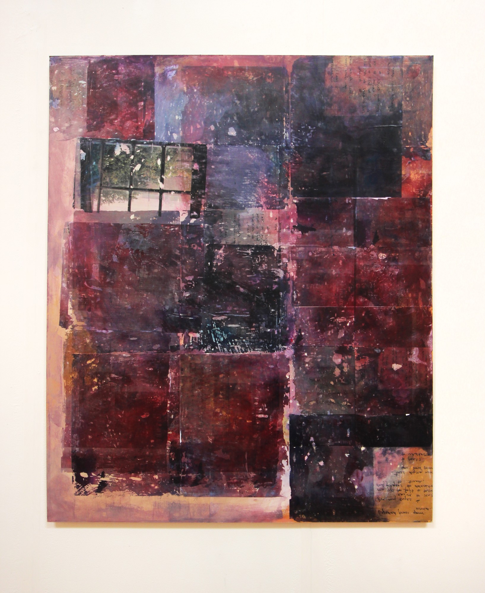 ‘Exit I’, 2021. Image transfer, and mixed media on wood panel. 100cm x 120cm.