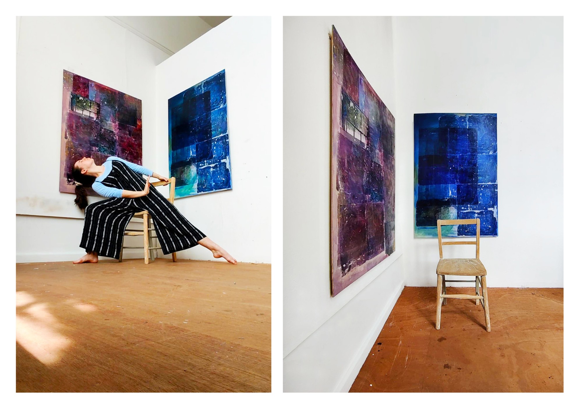'Exit I and II’, 2021. Still from performance piece (left) and installed view (right).