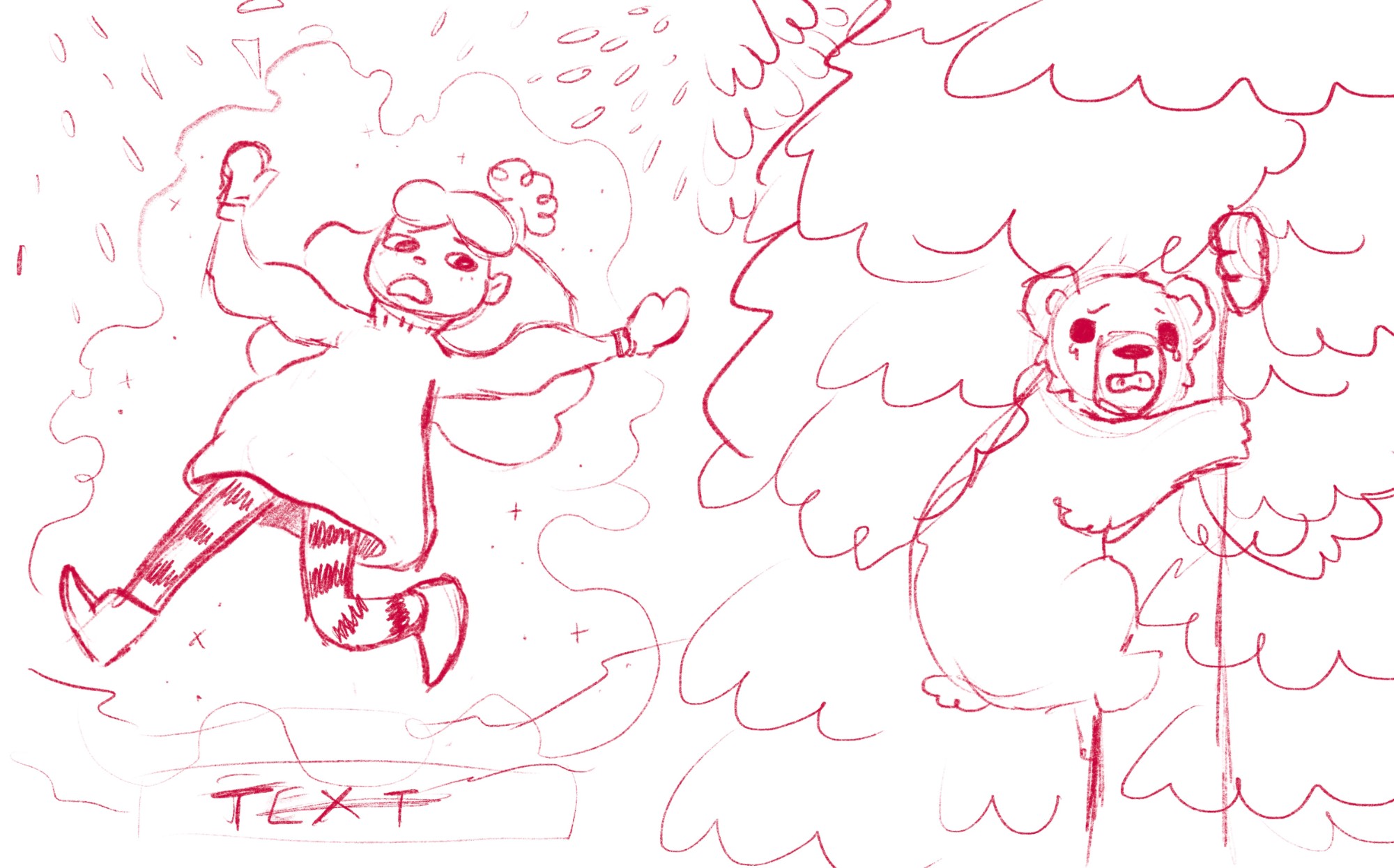 An early sketch of Hattie’s interaction with the bear