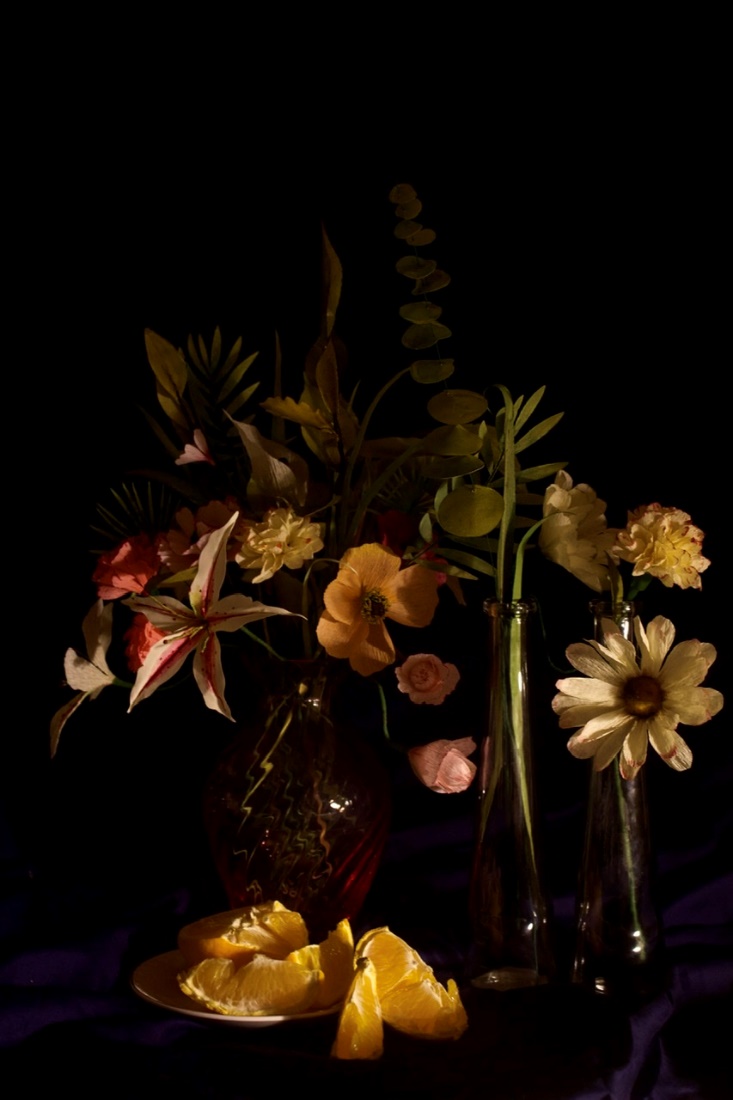 Image taken from the article I wrote, titled 'Let's talk about paper flowers’. Captures the paper flowers, which I then photographed, inspired by a Renaissance painting.