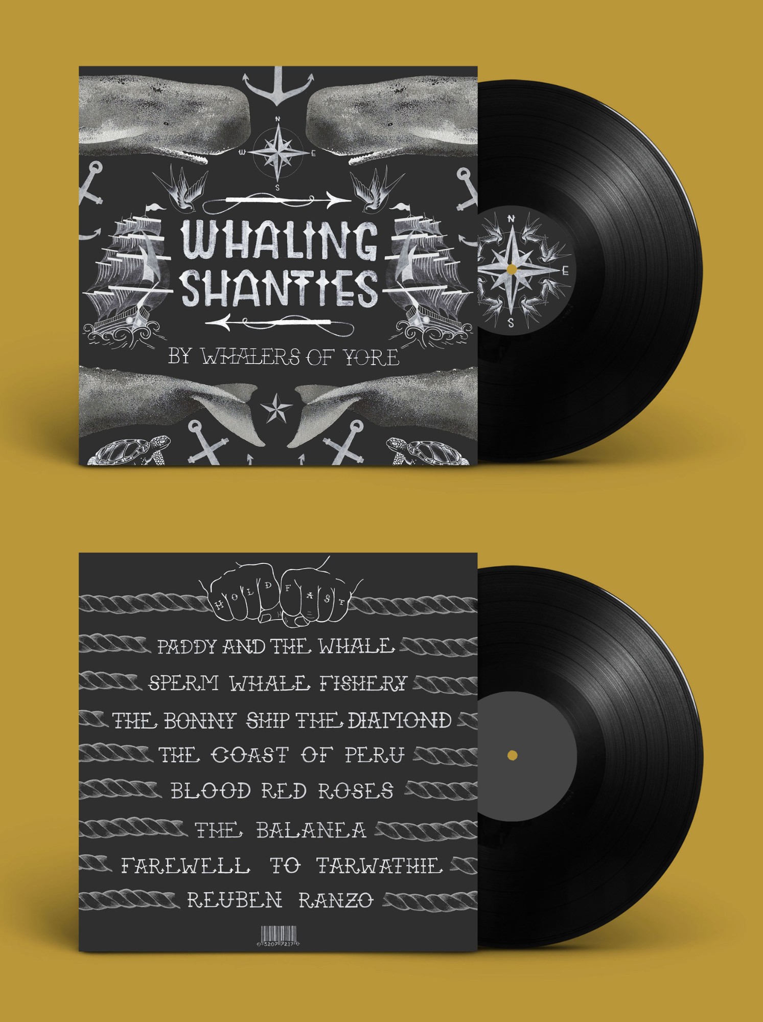 An album cover design for a speculative album featuring popular whaling shanties during the peak of whaling in the 1800’s.