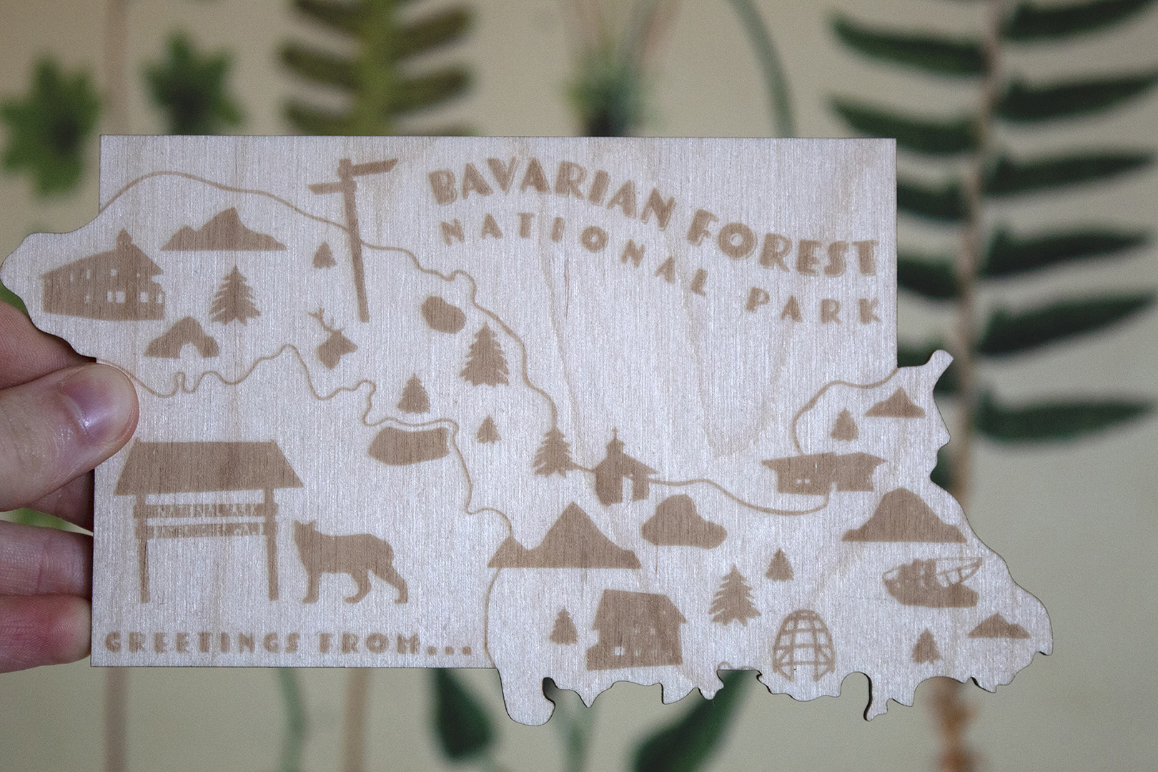 A wooden postcard, designed for Bavarian Forest National Park.