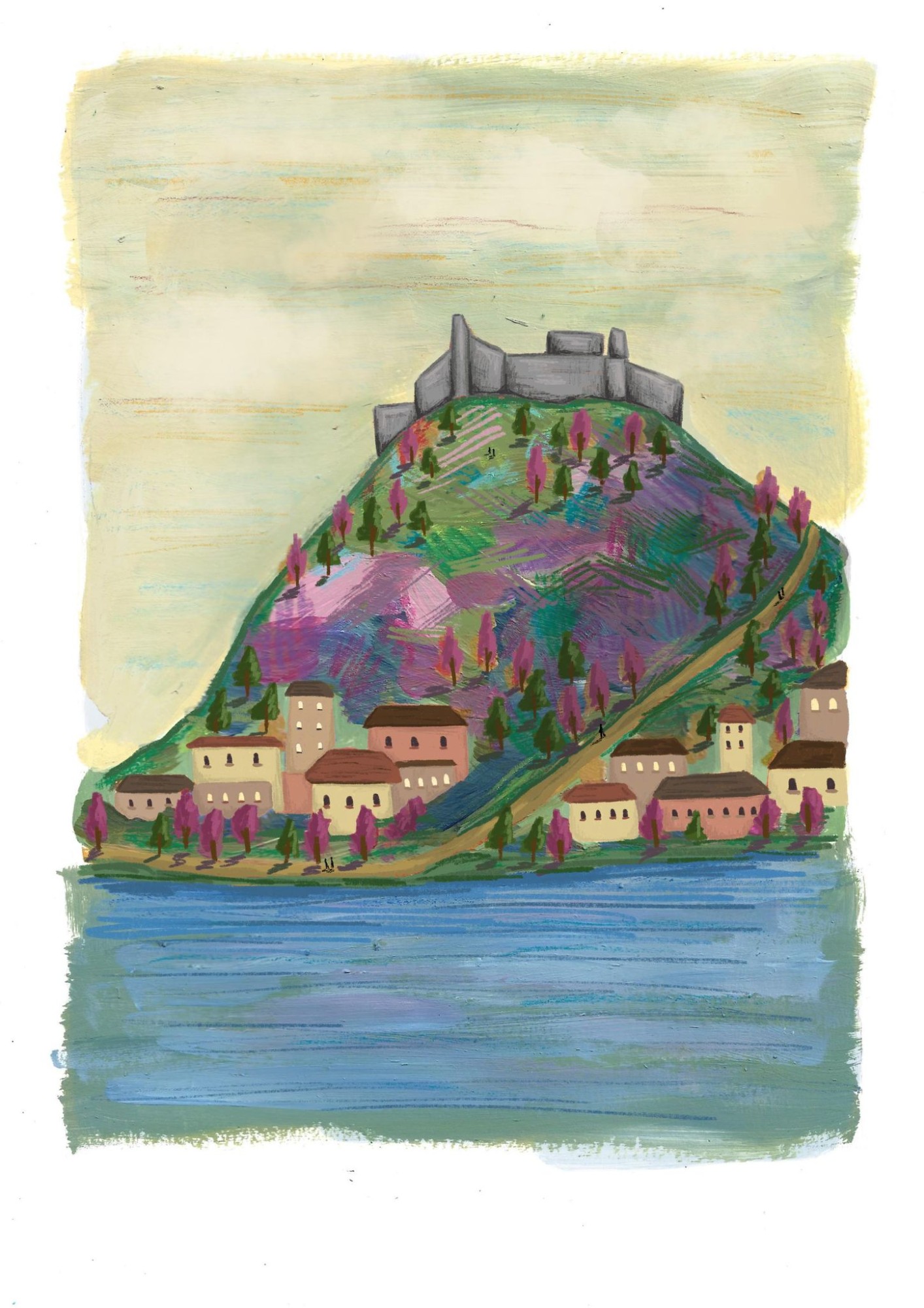 Hand painted and digital illustration of St Michael’s Mount