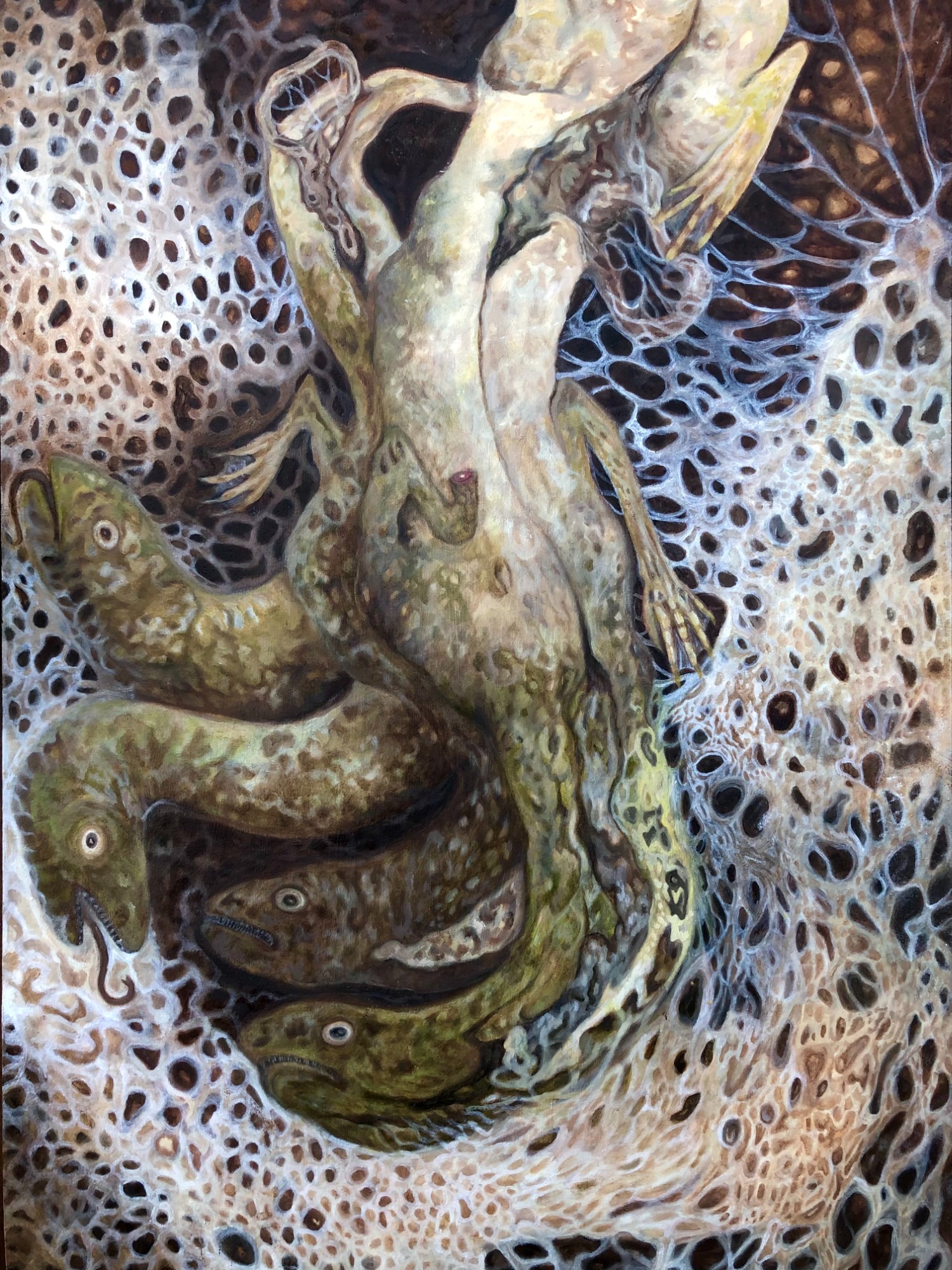 Eel-like creatures for a bestiary of creatures, personal work. Acrylic and oils.