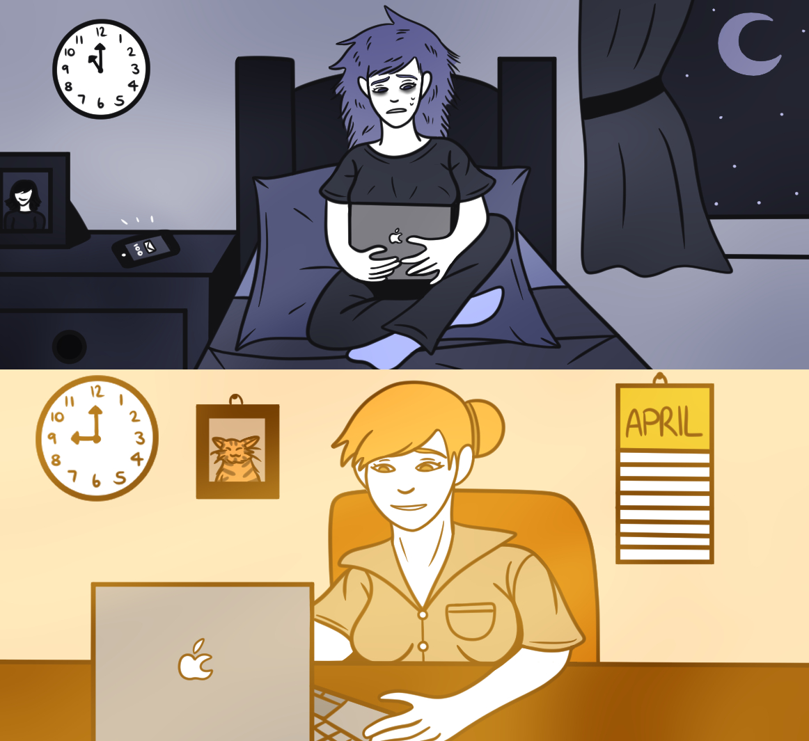 ‘Working from Home’, a set of illustrations based off an article that discusses the best way to work from home. Samantha Stroud