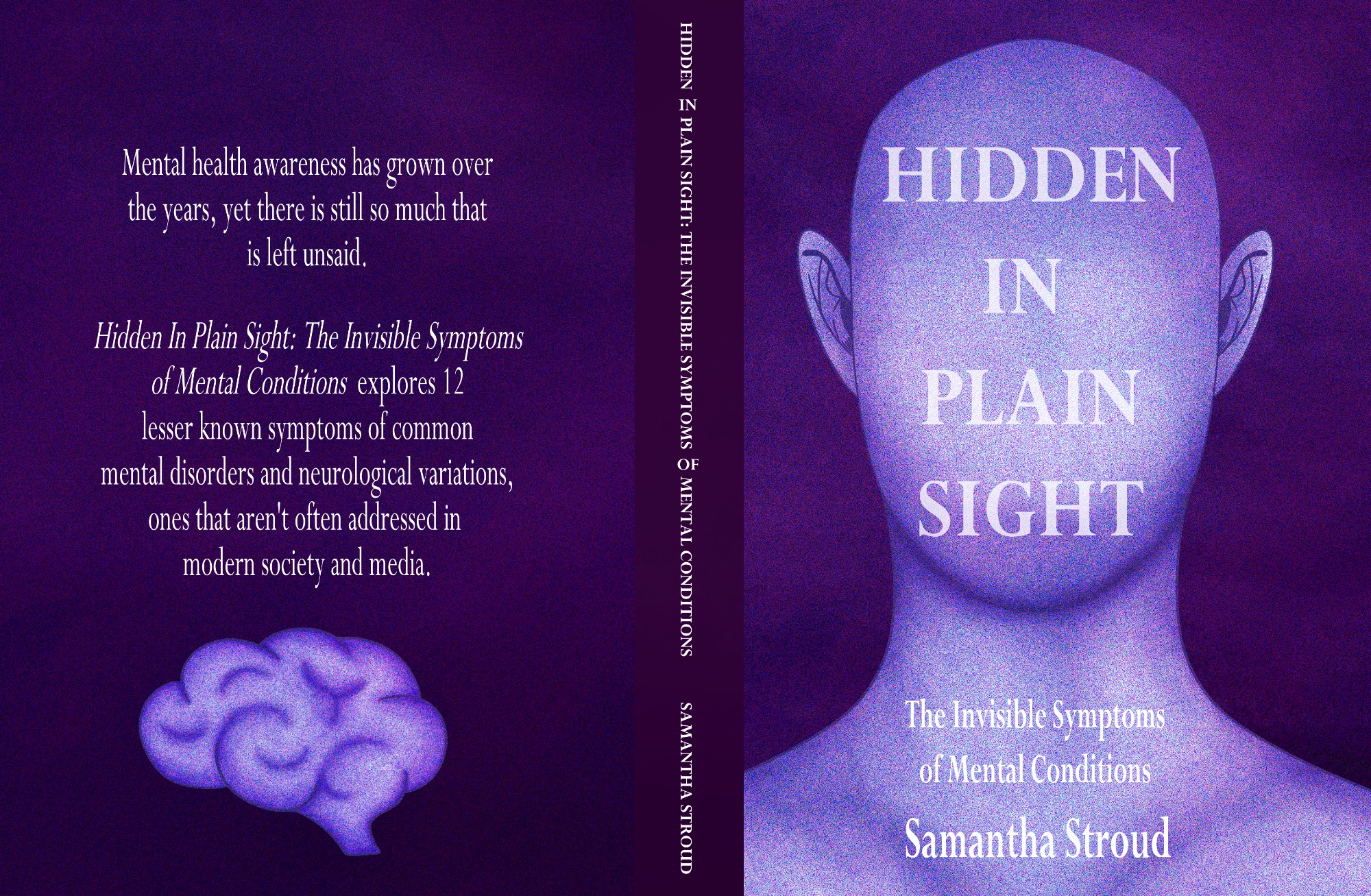 The book cover for my mental health book called ‘Hidden in Plain Sight: The Invisible Symptoms of Mental Conditions’, which was part of my Final Major Project. Samantha Stroud