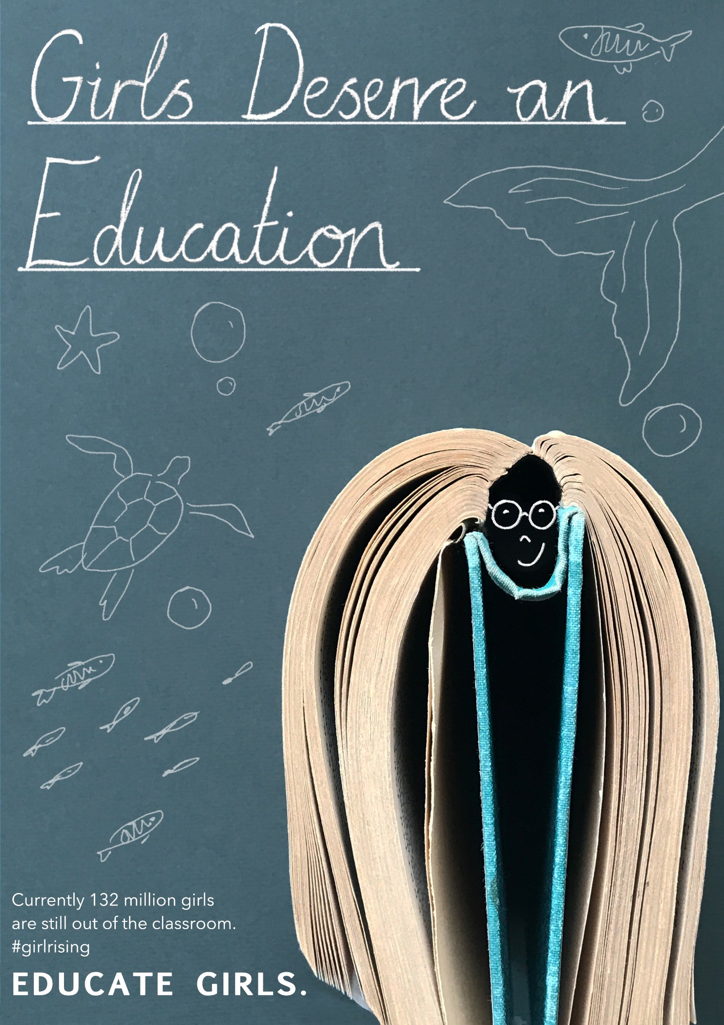 Speculative poster campaign promoting girls’ education across the world. Created by photographing an adapted book.