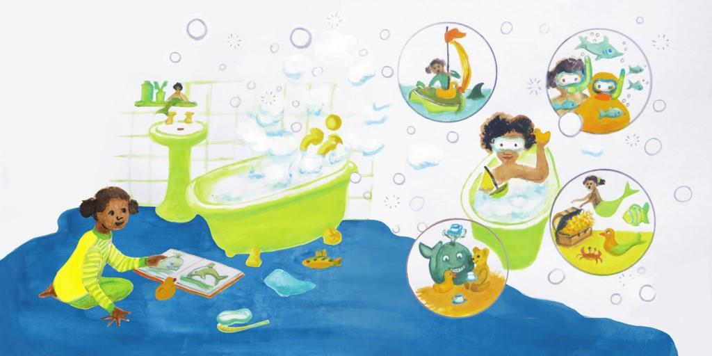 "Bathtime" - a spread from a picture book I wrote and illustrated for my final MA project called "Little Duck's Big Day"