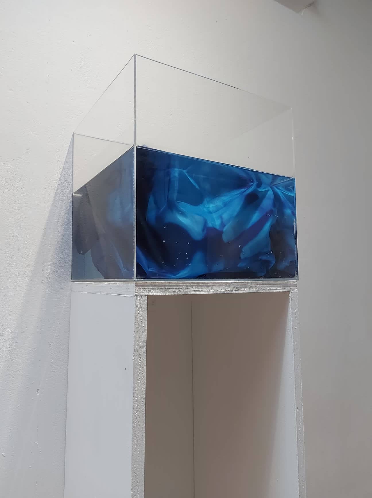 State of Blue, Perspex box, water, digital image on silk on hollow plinth.