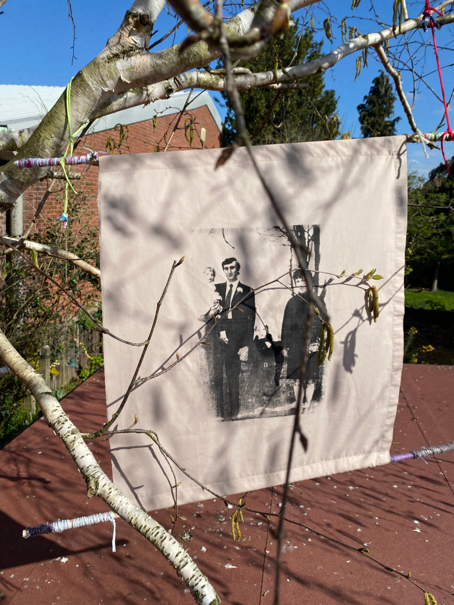 Family Pears, 2021. 3x 30cm x 42cm photographic screen print onto bed sheet.