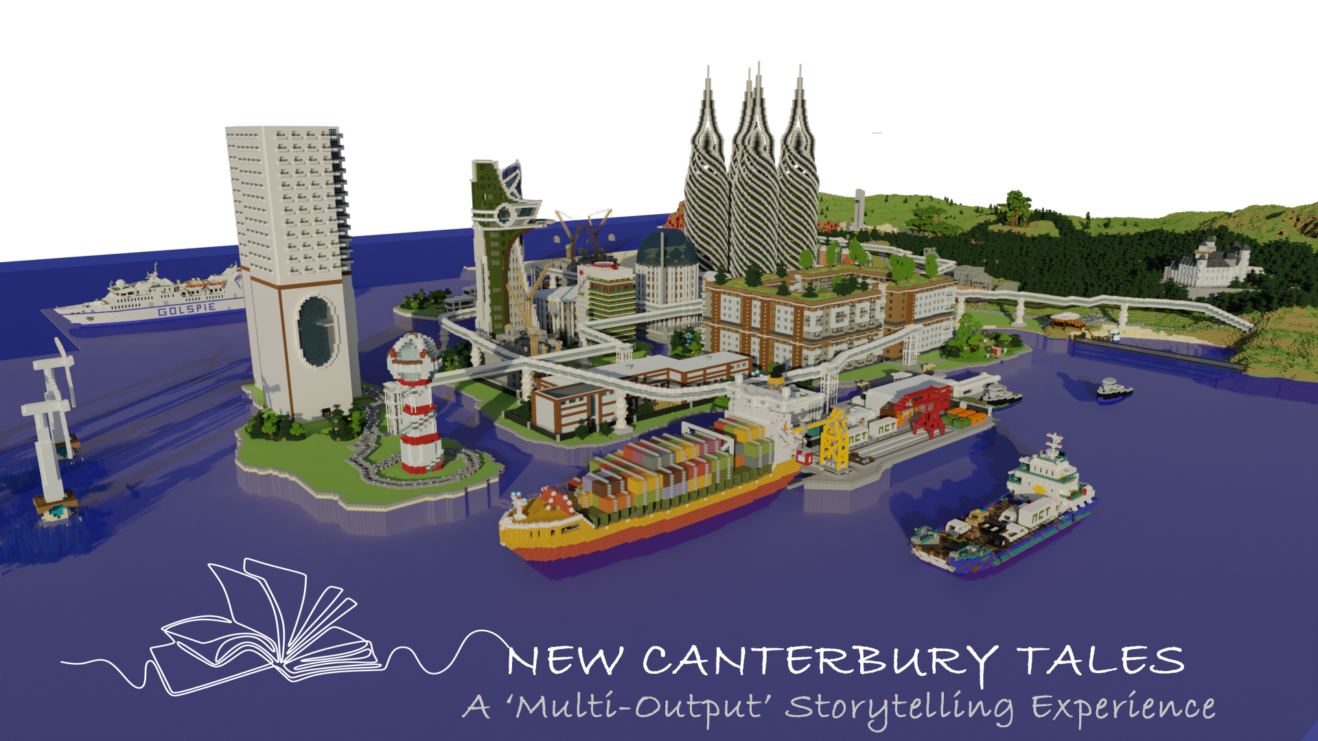 Welcome to The City of New Canterbury - Rendered from Blender by CJ and made collaboratively in Minecraft for the New Canterbury Tales Project.