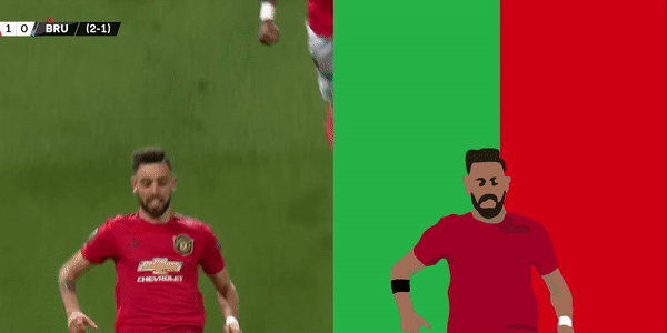 A form of animation called rotoscoping using a clip of footballer Bruno Fernandes. Created using Animate.