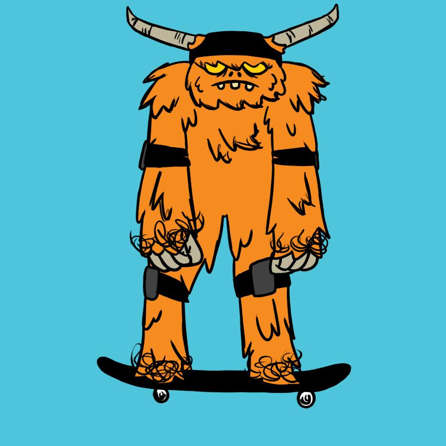 Skate monster GIF - a GIF of one of my monsters performing an ollie for my ‘skate monster’ brand project.