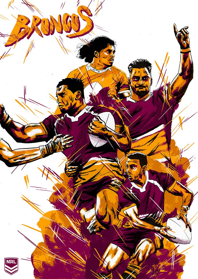 NRL Broncos Poster - A promotional poster for the Brisbane Broncos, a Rugby League team in Australia.