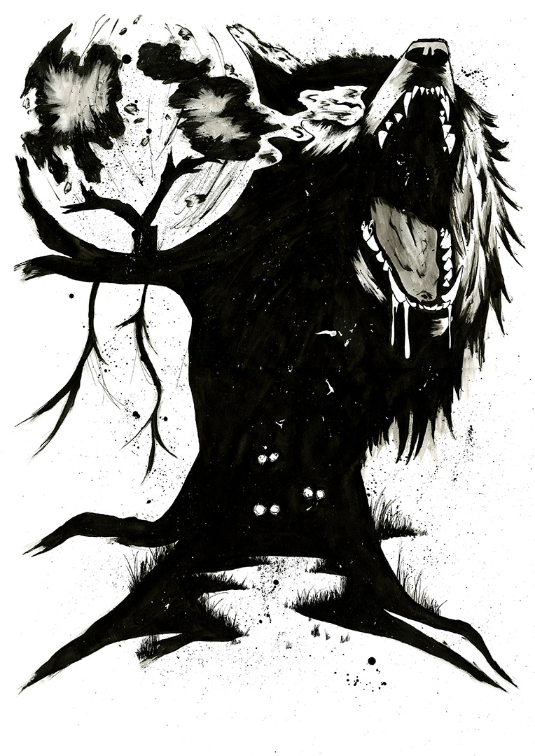 Company of Wolves - an amalgamated illustration to accompany the Angela Carter story ‘A Company of Wolves’.