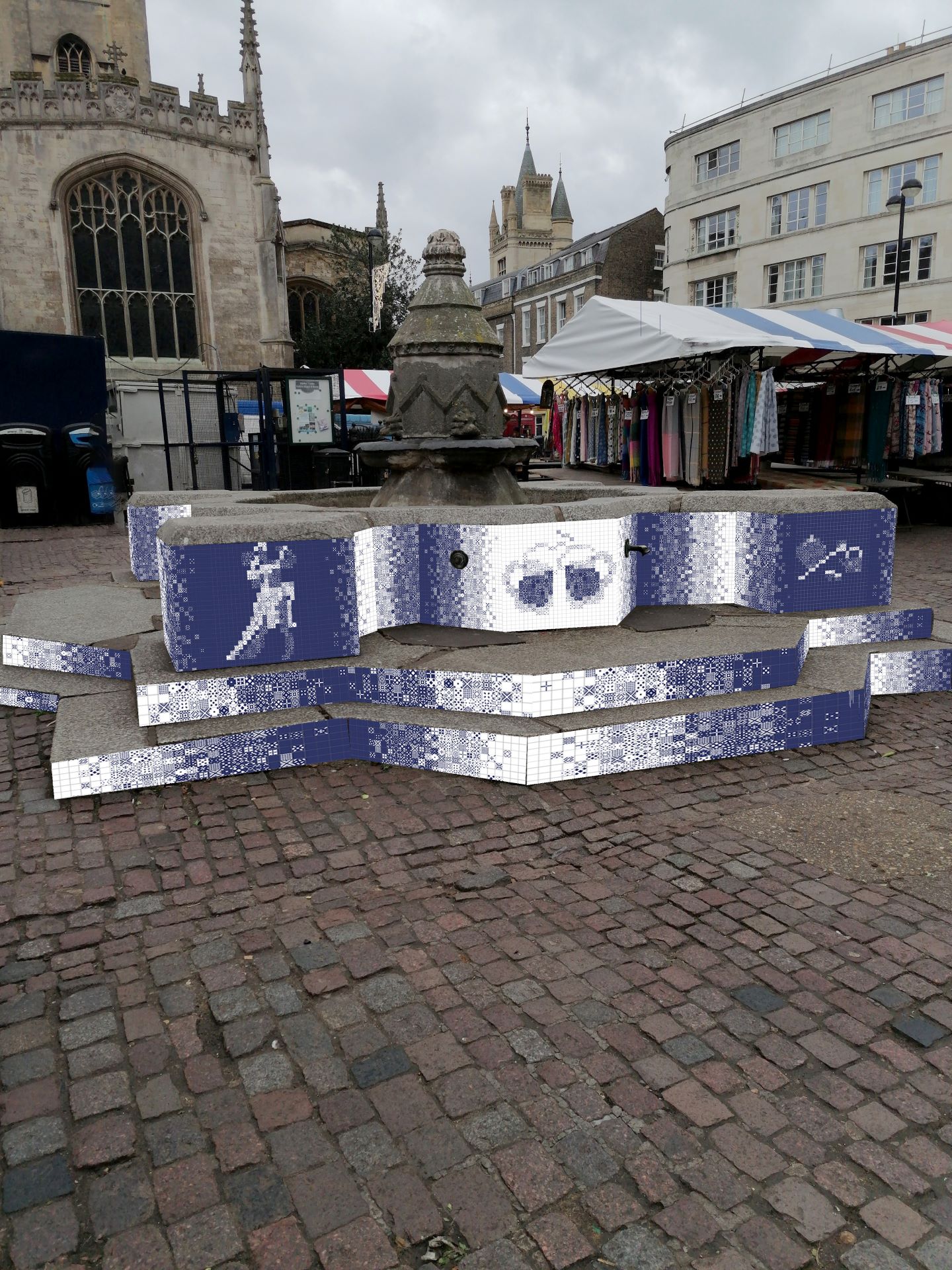 Cambridge Market Place fountain. This is how it might look, the fountain I want to enhance with my designs using the Portuguese tile-making.