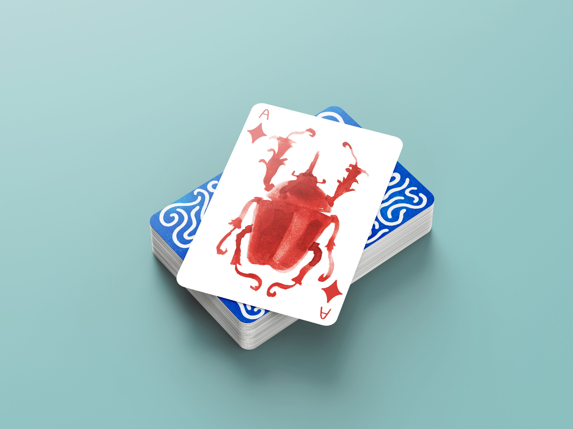 Beetle Playing Card on stack.