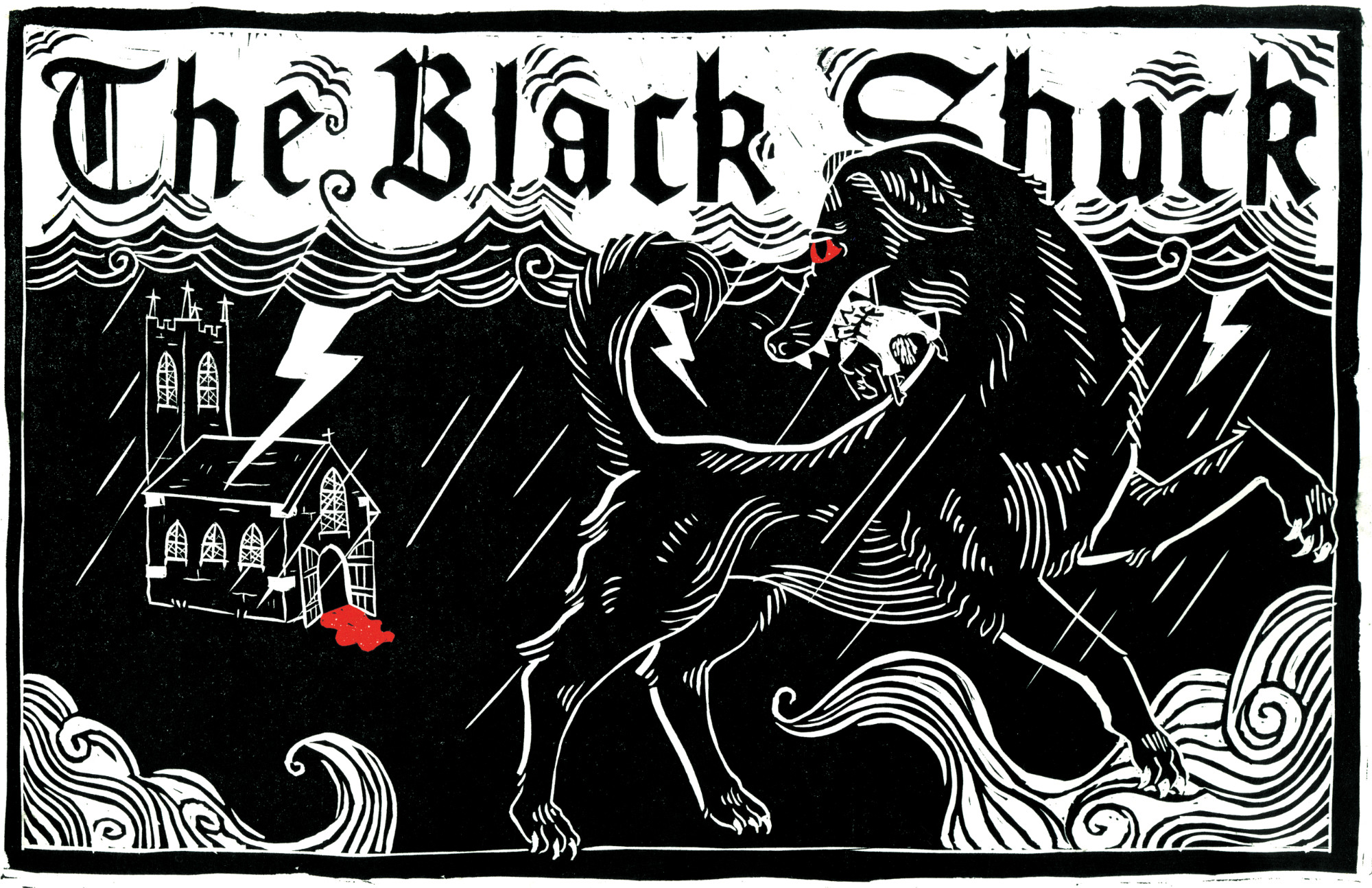Black Shuck Linocut Print. Response to Folklore brief looking at the East Anglian story of the mythic blood hound, the black shuck.
