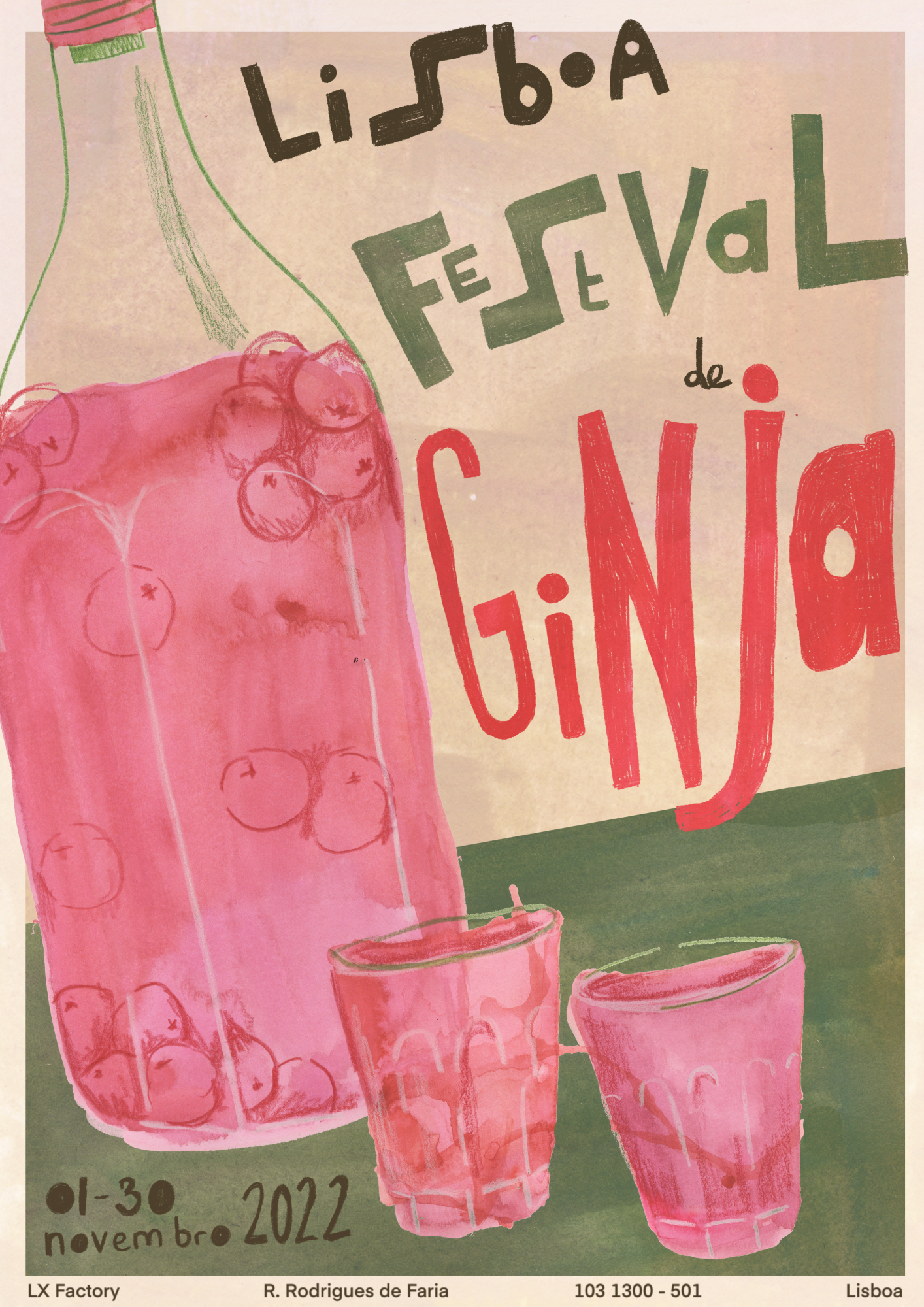 Festival de Ginja. One of a series of posters I designed to promote a Festival of Ginja in Lisbon. Ginja is a cherry liqueur that originated in Portugal.