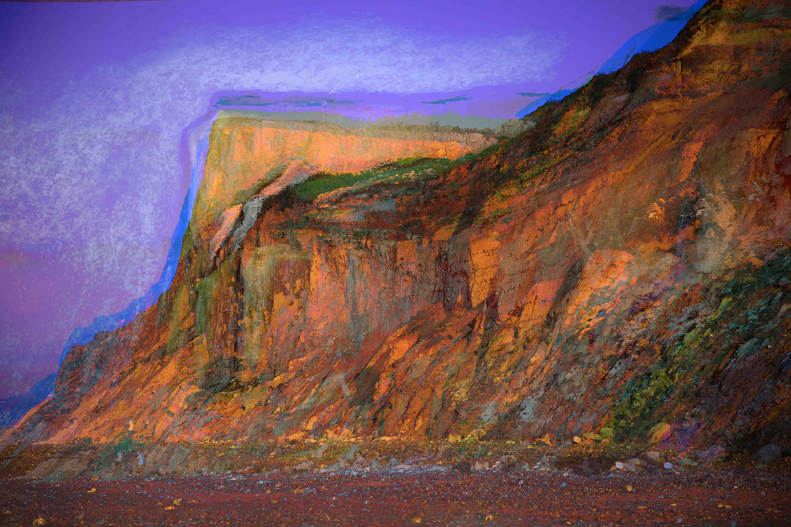 Mud Cliff, 2023. Digital compilation of pastel sketch and multiple exposure images, giclee print, 84x119am.