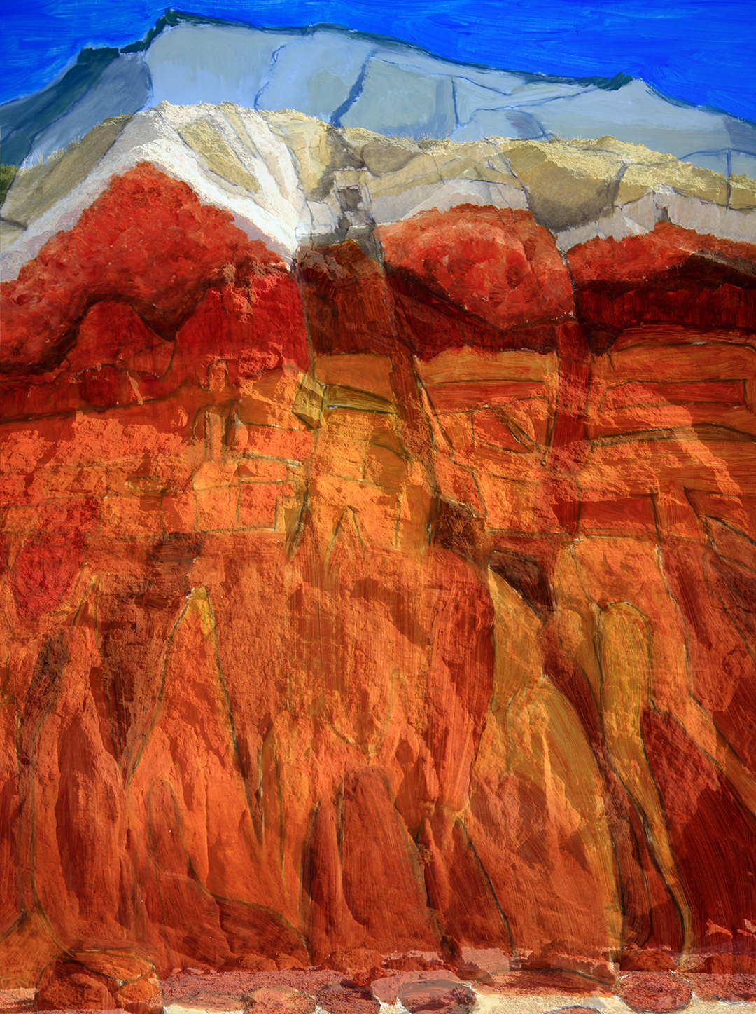 Fractured Cliff, 2022. Digital compilation of oil sketch and multiple images, giclee print, 119x84cm.
